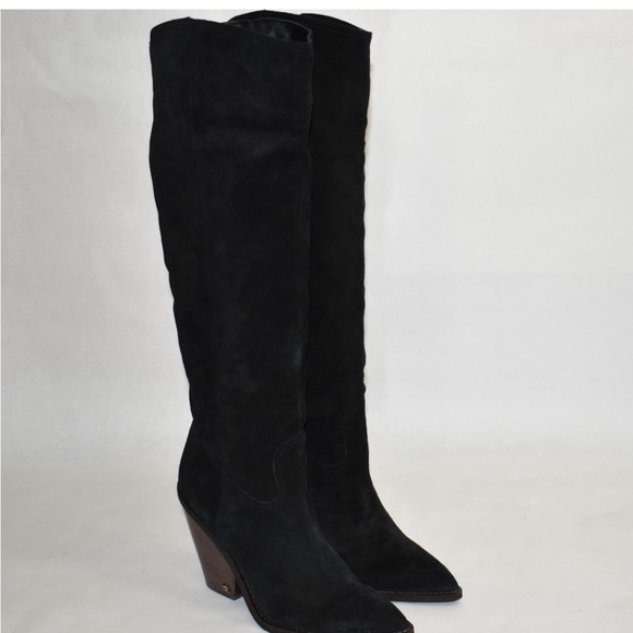 New Sam Edelman 6 M Indigo Pointed Toe Knee High Boot Womens Black Suede EUC - Picture 6 of 6